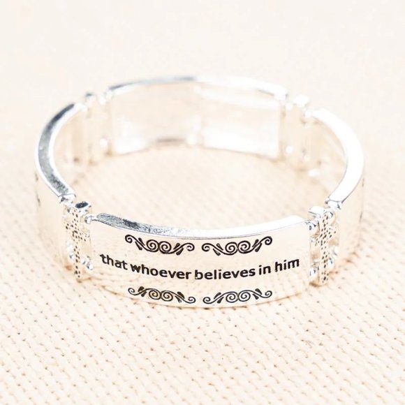 Bracelet. 'For God So Loved The World...". John 3:16. Silver. NWT. - Picture 3 of 4